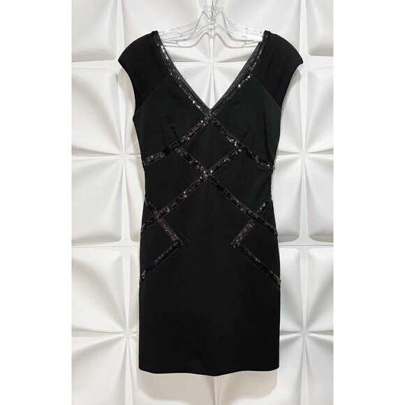 Laundry by Shelli Segal Sz 4 Black Sequin V Neck Formal Sheath Dress - Picture 4 of 8